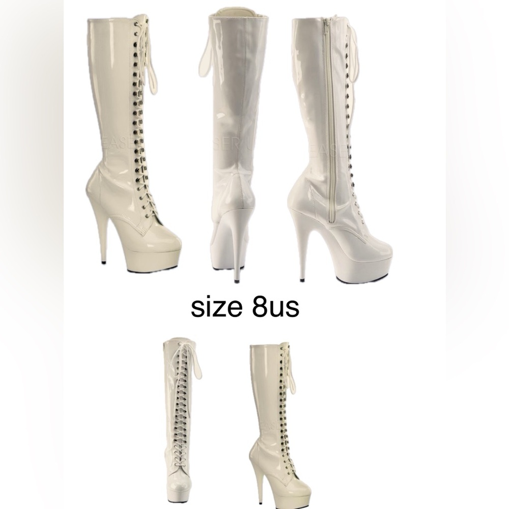 NWT- Women's Pleaser White Platform Lace-Up Boots - Size 8 - Pole Dance